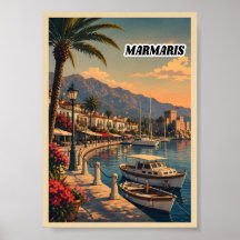 ヴィンテージ マルマリス トルコ 旅行ポスター アートプリント