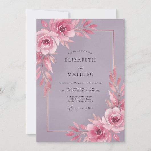 ヴィンテージ マーブルの芍薬の結婚式 招待状 (正面)