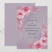 ヴィンテージ マーブルの芍薬の結婚式 招待状 (正面/裏面)