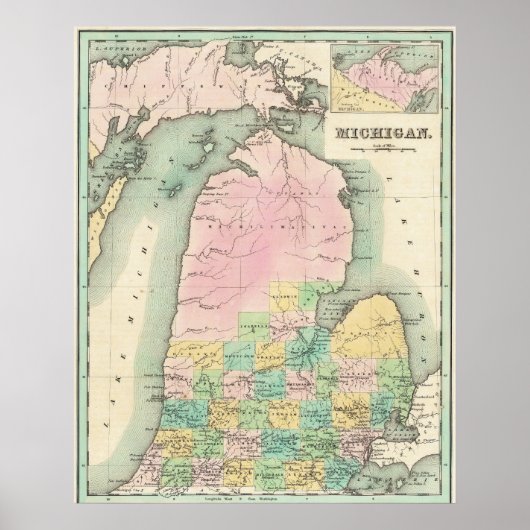 ヴィンテージ ミシガン湖地図 1838年 ポスター (正面)