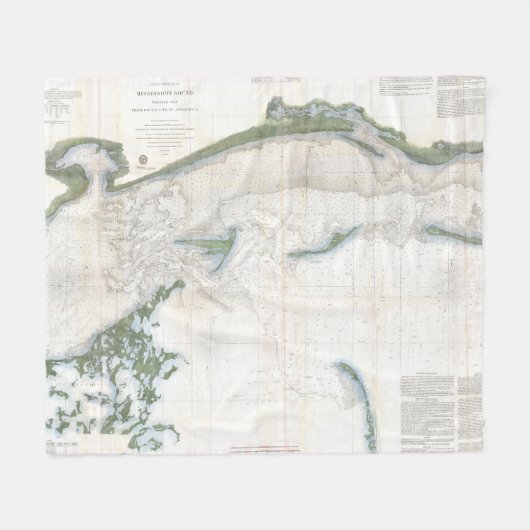 ヴィンテージ・ミシシッピ湾の地図（1866年） フリースブランケット (正面(横))