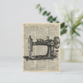 ヴィンテージ ミシン ステンシル 古い本のページ ポストカード (スタンド正面)