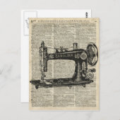 ヴィンテージ ミシン ステンシル 古い本のページ ポストカード (正面/裏面)