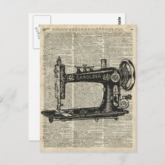 ヴィンテージ ミシン ステンシル 古い本のページ ポストカード (正面/裏面)