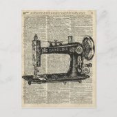 ヴィンテージ ミシン ステンシル 古い本のページ ポストカード (正面)