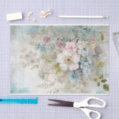 ヴィンテージ ミックスメディア ブルー、ピンク、ホワイト フラワー 薄葉紙 (クラフト)