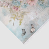 ヴィンテージ ミックスメディア ブルー、ピンク、ホワイト フラワー 薄葉紙 (詳細)