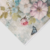 ヴィンテージ ミックスメディア ブルー、ピンク、ホワイト フラワー 薄葉紙 (詳細)