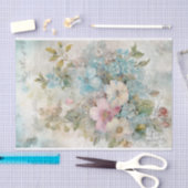 ヴィンテージ ミックスメディア ブルー、ピンク、ホワイト フラワー 薄葉紙 (クラフト)