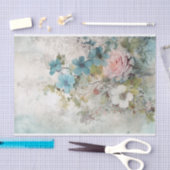 ヴィンテージ ミックスメディア ブルー、ピンク、ホワイト フラワー 薄葉紙 (クラフト)