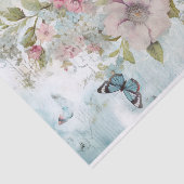 ヴィンテージ ミックスメディア ブルー、ピンク、ホワイト フラワー 薄葉紙 (詳細)