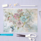 ヴィンテージ ミックスメディア ブルー、ピンク、ホワイト フラワー 薄葉紙 (クラフト)