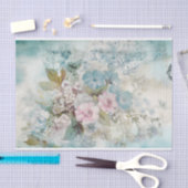 ヴィンテージ ミックスメディア ブルー、ピンク、ホワイト フラワー 薄葉紙 (クラフト)