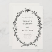 ヴィンテージ ミニマリスト シンプル 誕生日 招待状 (正面/裏面)