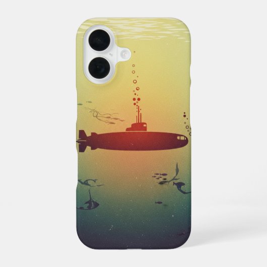 ヴィンテージ ミニマリスト 潜水艦 シルエット iPhone 16ケース (裏面)