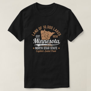 ヴィンテージ ミネソタ州 1万の湖の地図デザイン Tシャツ