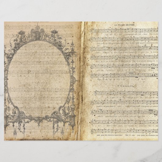 ヴィンテージ ミュージカル ノーツ オールド ペーパー ジャンク ジャーナル ページ (正面)