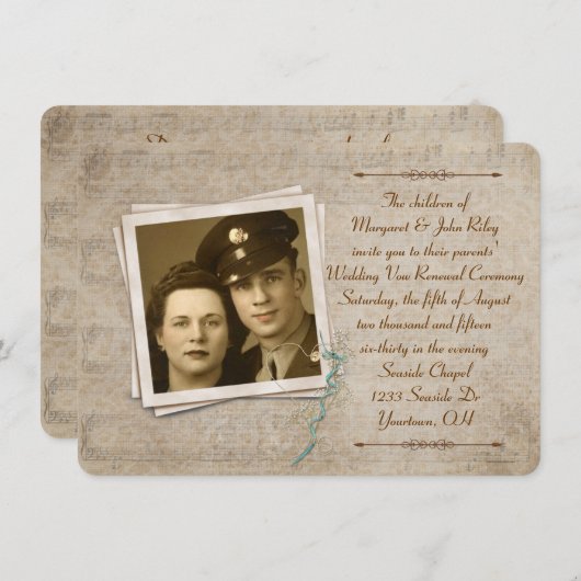 ヴィンテージ ミュージック ウェディング ヴァウ リニューアル 招待状 (正面/裏面)