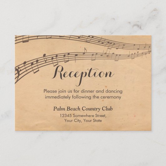 ヴィンテージ ミュージック ノーツ ミュージカル ウェディング レセプション エンクロージャーカード (正面)