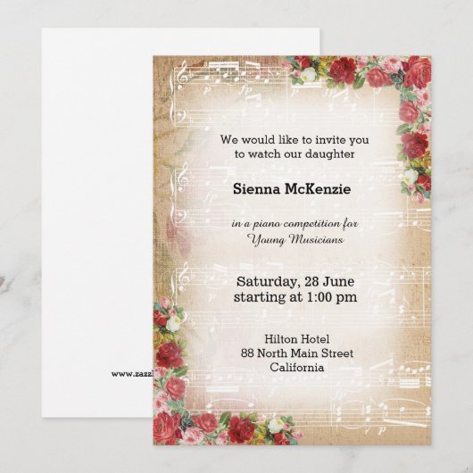 ヴィンテージ ミュージック 招待状 (正面/裏面)