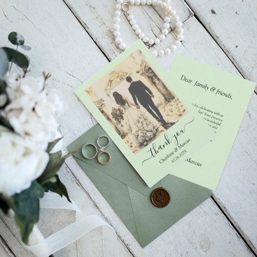 ヴィンテージ ミントグリーン フラット サンクス カード