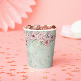 ヴィンテージ ミント ピオニー ブライダル シャワー ティーパーティー 紙コップ