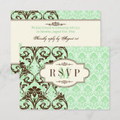 ヴィンテージ ミント ブラウン スクロール ウェディング 返信カード 招待状 (正面/裏面)