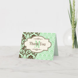 ヴィンテージ ミント、ブラウン スクロール 感謝カード