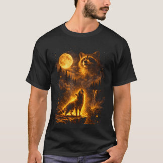 ヴィンテージ ムーンライト アニマル おもしろ アライグマ 月に吠える Tシャツ