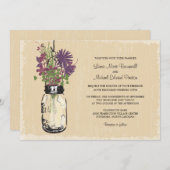 ヴィンテージ・メイソンの瓶と野結婚花の 招待状 (正面/裏面)