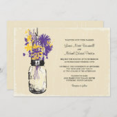 ヴィンテージ・メイソンの瓶と野結婚花の 招待状 (正面/裏面)