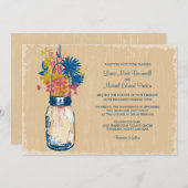 ヴィンテージ・メイソンの瓶と野結婚花の 招待状 (正面/裏面)
