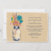 ヴィンテージ・メイソンの瓶と野結婚花の 招待状 (正面)