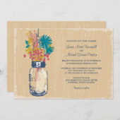 ヴィンテージ・メイソンの瓶と野結婚花の 招待状 (正面/裏面)