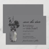 ヴィンテージ メイソンジャー & ワイルドフラワーズ Save the Date セーブザデート (正面/裏面)