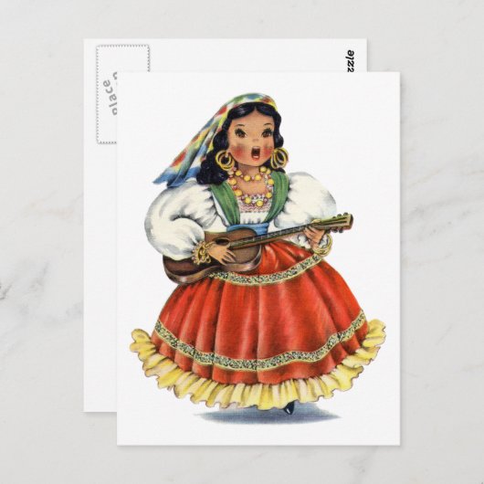 ヴィンテージ メキシコの少女 伝統的なドレス ポストカード (正面/裏面)