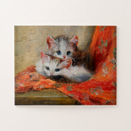 ヴィンテージ メタ・プリュッケバウムの かわいい猫の油彩画 ジグソーパズル