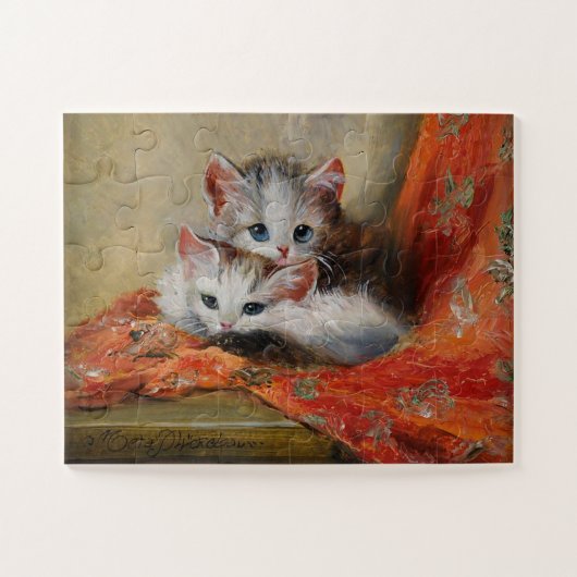 ヴィンテージ メタ・プリュッケバウムの かわいい猫の油彩画 ジグソーパズル (横)