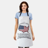 ヴィンテージ メリカ 愛国旗 マップ Tシャツ デザイン 1 エプロン (着用した状態)