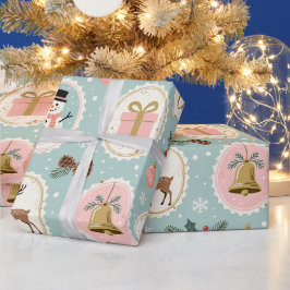 ヴィンテージ メリークリスマスパターンの包装紙 ラッピングペーパー