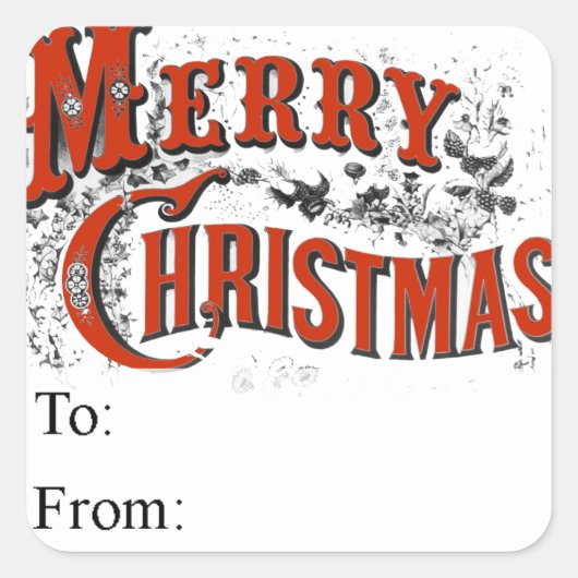 ヴィンテージ メリークリスマス ギフトタグ スクエアシール (正面)