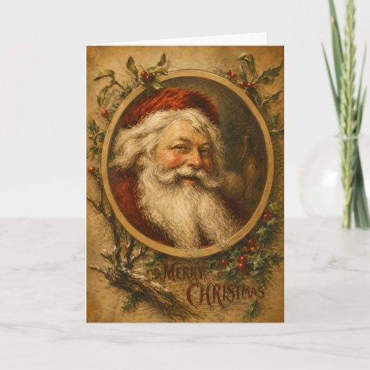 ヴィンテージ メリークリスマス サンタの肖像画 カード (正面)