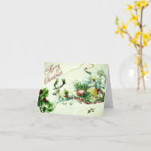 ヴィンテージ メリークリスマス サンタ スレイ  鹿 カード (黄色い花)