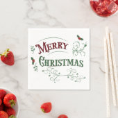 ヴィンテージ メリークリスマス タイポグラフィ スタンダードカクテルナプキン (インサイチュ)