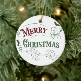 ヴィンテージ メリークリスマス タイポグラフィ セラミックオーナメント