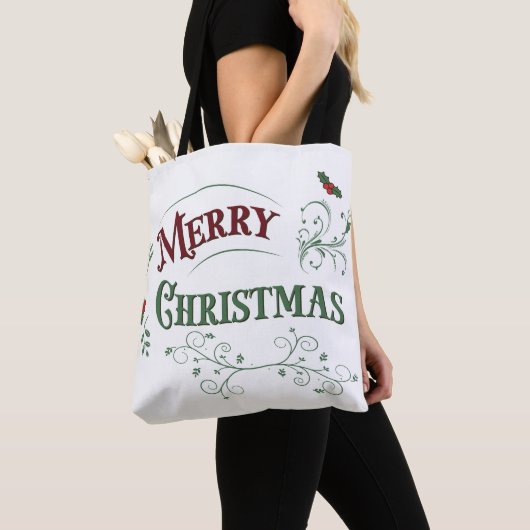ヴィンテージ メリークリスマス タイポグラフィ トートバッグ (クローズアップ)
