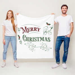 ヴィンテージ メリークリスマス タイポグラフィ フリースブランケット