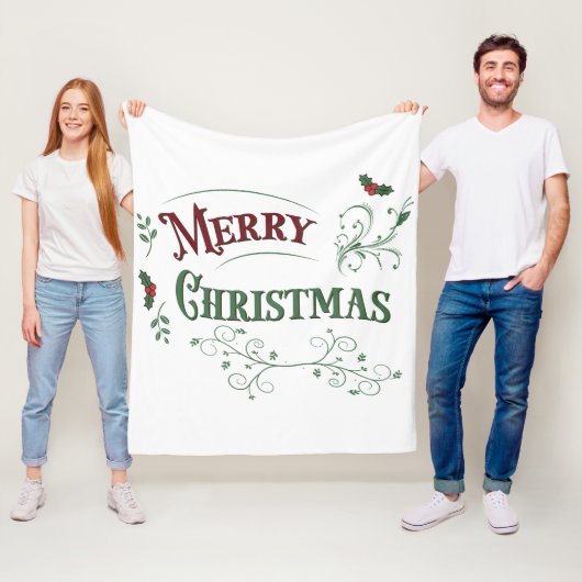 ヴィンテージ メリークリスマス タイポグラフィ フリースブランケット (インサイチュ)