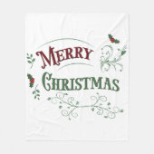 ヴィンテージ メリークリスマス タイポグラフィ フリースブランケット (正面)