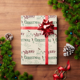 ヴィンテージ メリークリスマス タイポグラフィ ラッピングペーパー